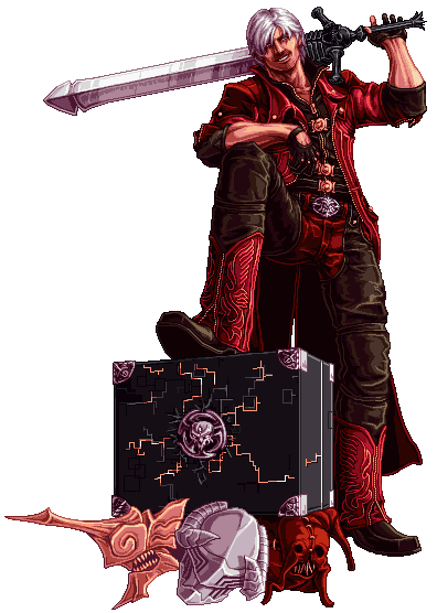 Pixel art of dante from devil may cry in battle stance