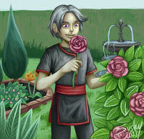 Yukio in the rose garden