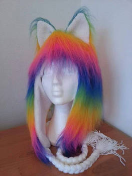 Rainbow White Wolf Hat