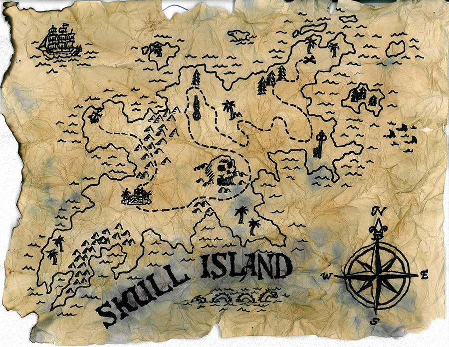 Premium Vector, Treasure map of island with skull shape