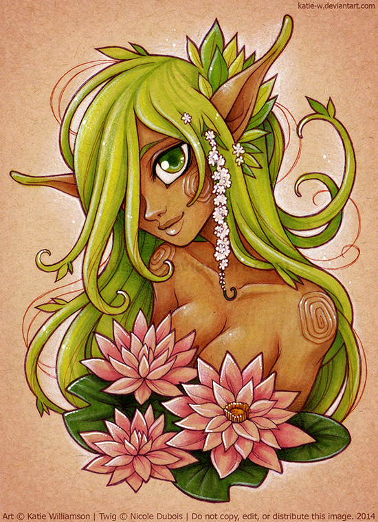 Twig with water lilies by Katie-W