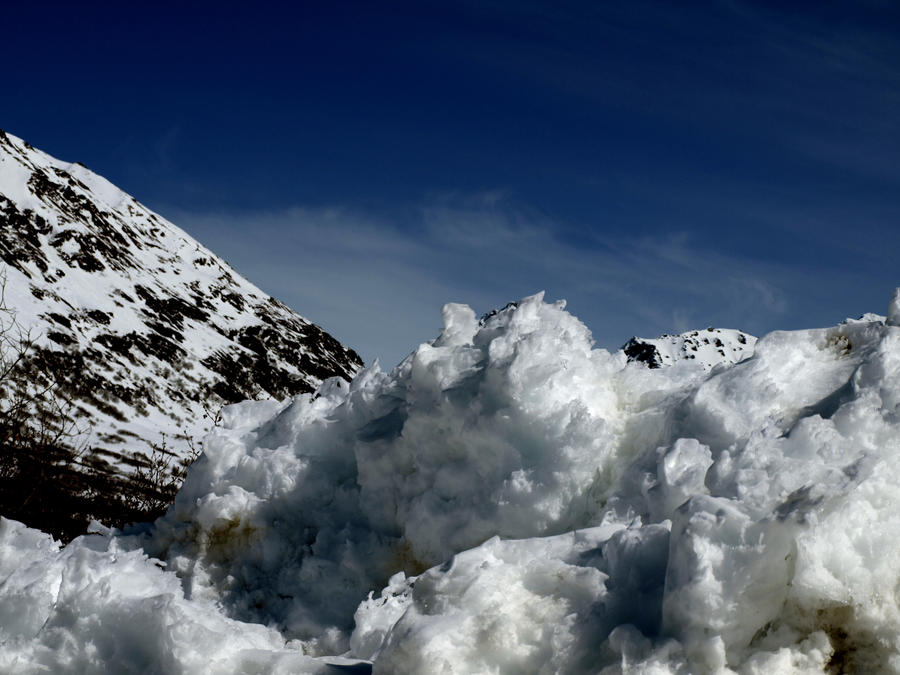 Melting Snow and Distant Peaks