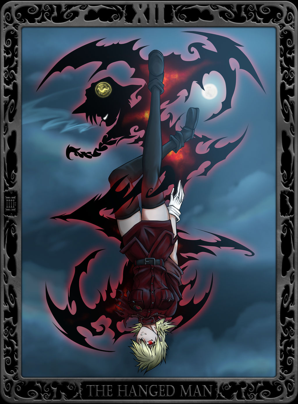 Artistic interpretation of The Hanged Man with a golden halo, emphasizing enlightenment through surrender