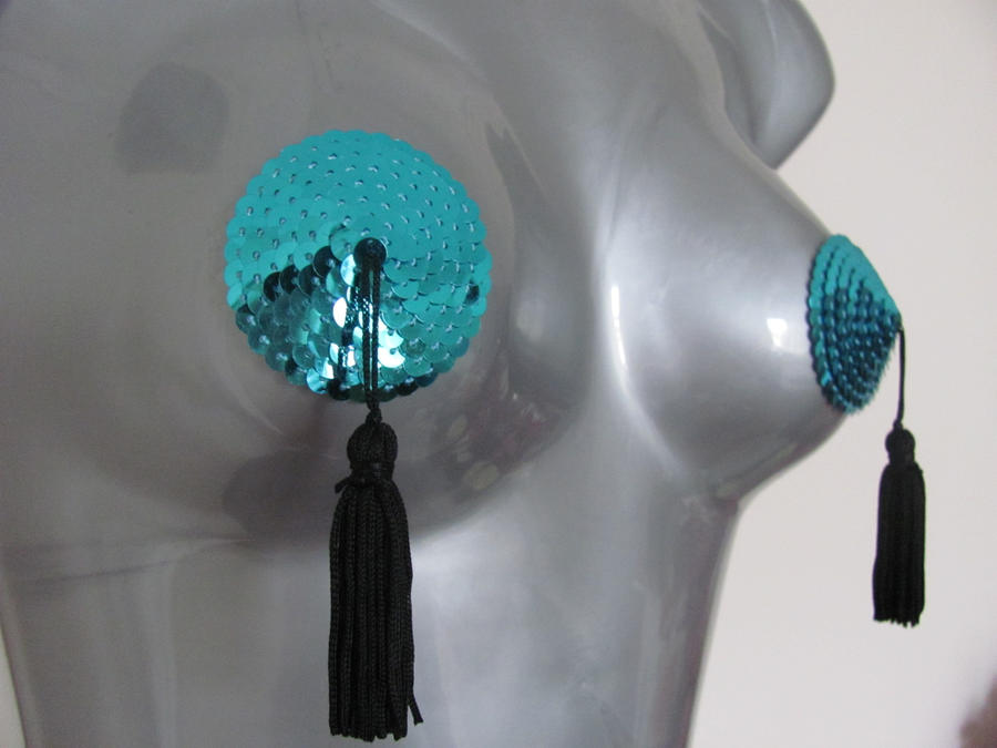 Turquoise Nipple tassels by lexxamatronik on DeviantArt