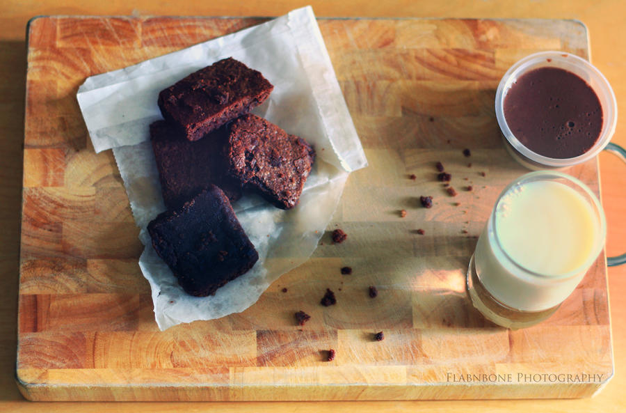 Chocolate Brownies and Milk by FlabnBone