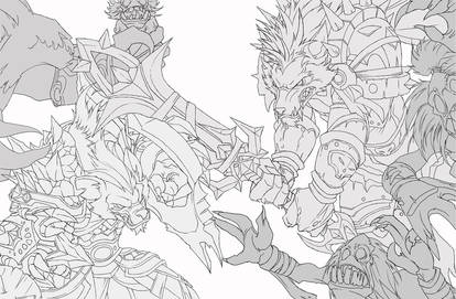 Worgen Vs Gnoll Lineart