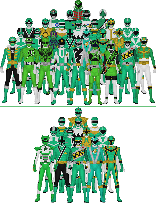 All Super Sentai and Power Rangers Greens by Taiko554 on DeviantArt