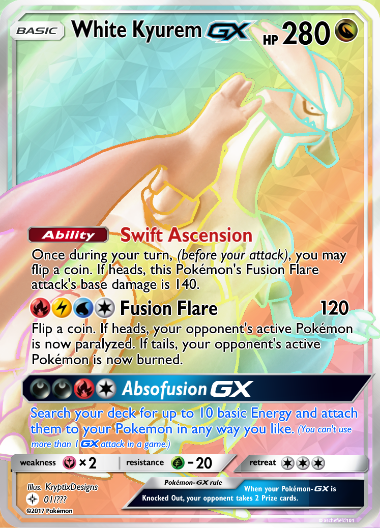White Kyurem Gx Rainbow Rare Custom Pokemon Card By Kryptixdesigns