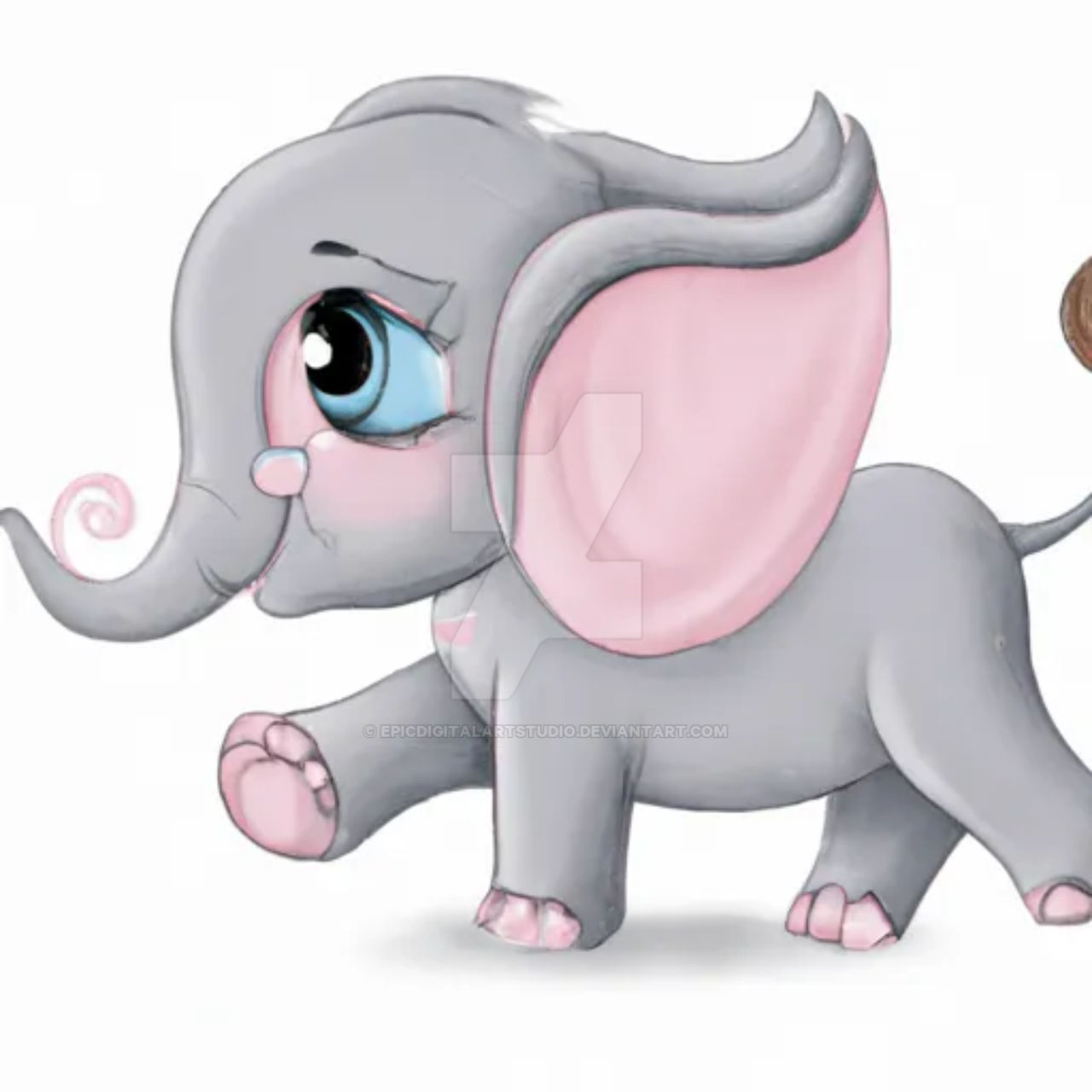 Gray And Pink Baby Elephant Walking by EpicDigitalArtStudio on DeviantArt
