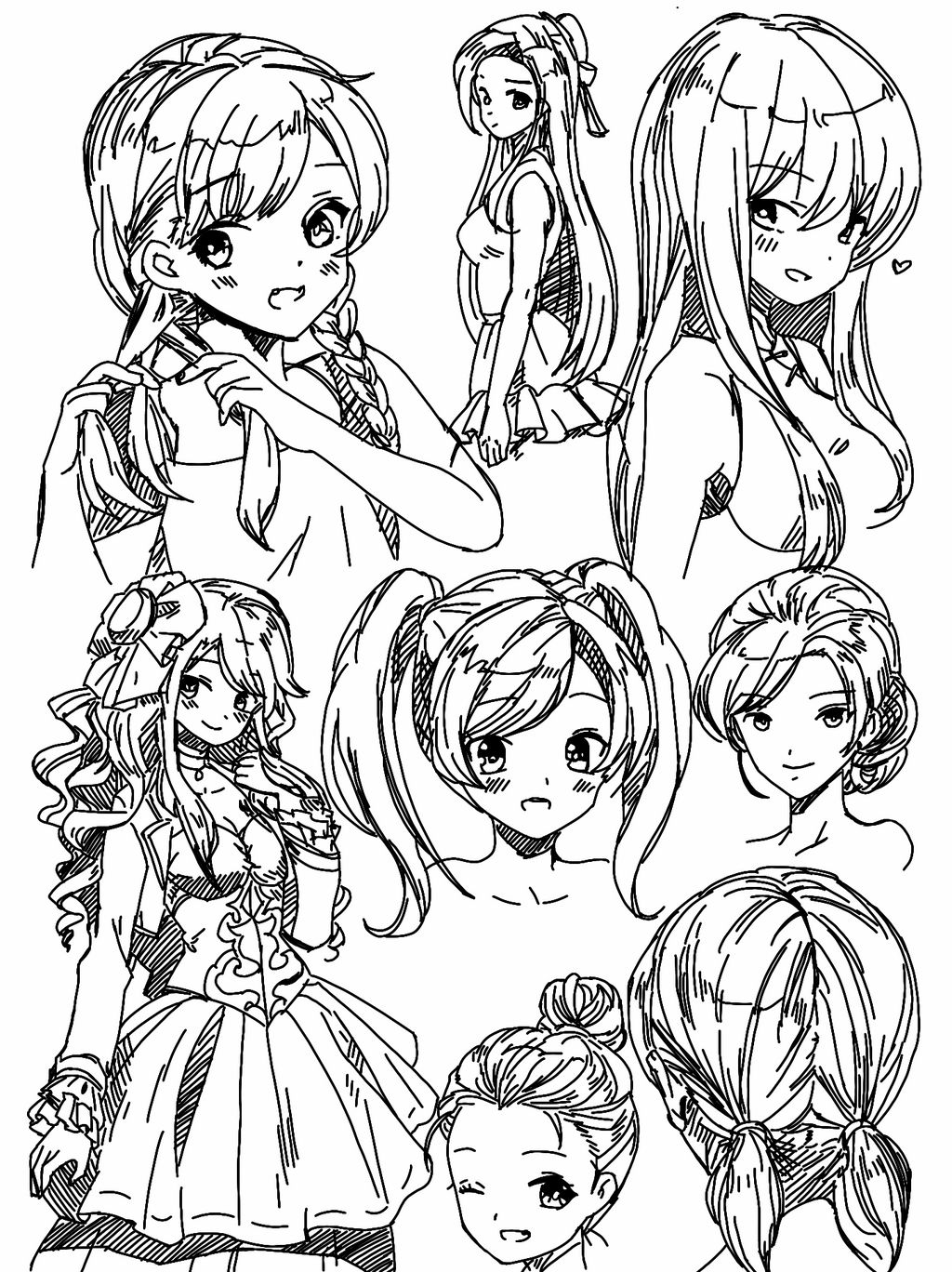 Anime Girl Hair Sketchs Pose Study References By Wyldcam On