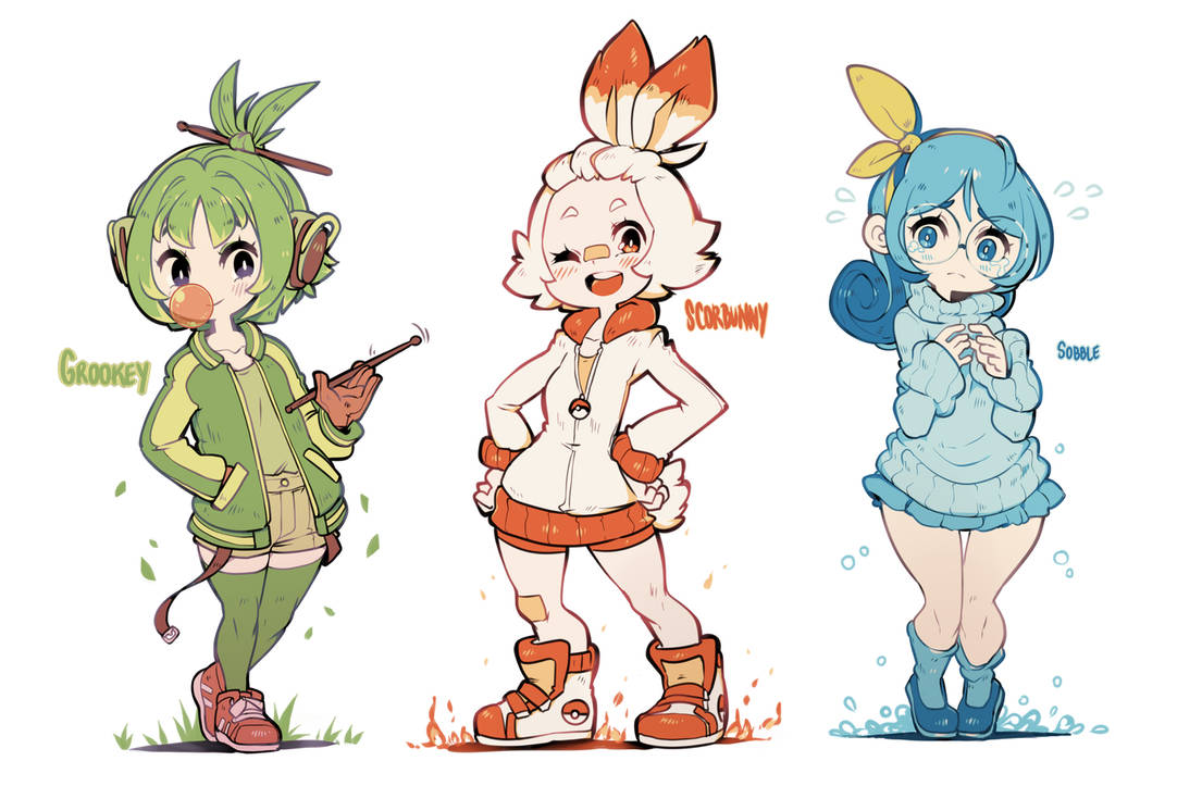 Pokemon SS 3 Starters Gijinkas by Parororo on DeviantArt