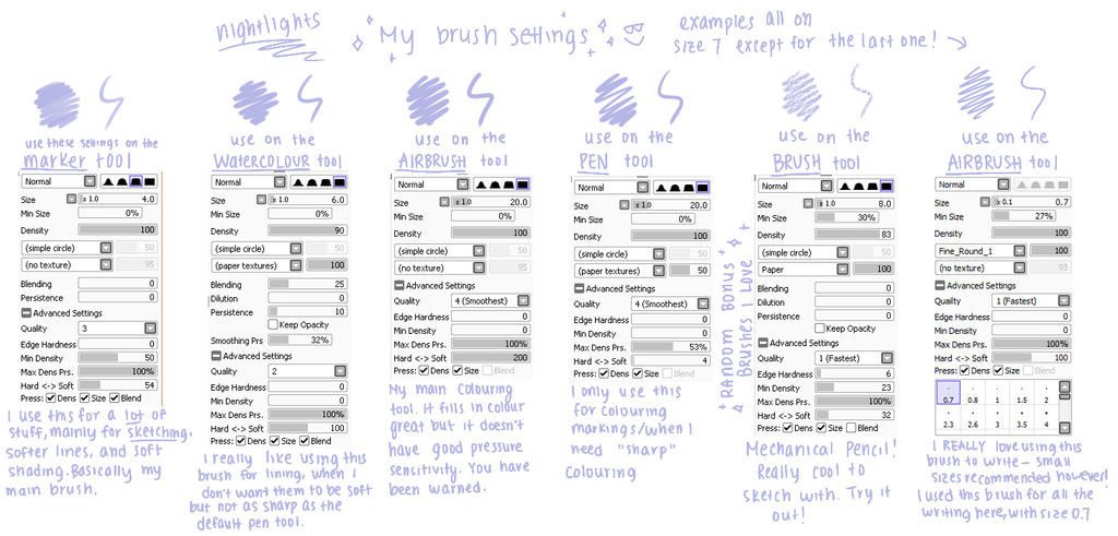 my brush settings by jennawing