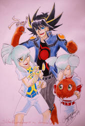 Yusei babysitting Leo and Luna