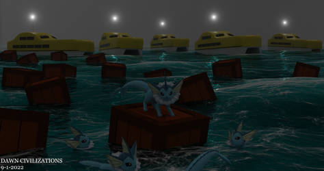 Vaporeon on a box in the ocean remake