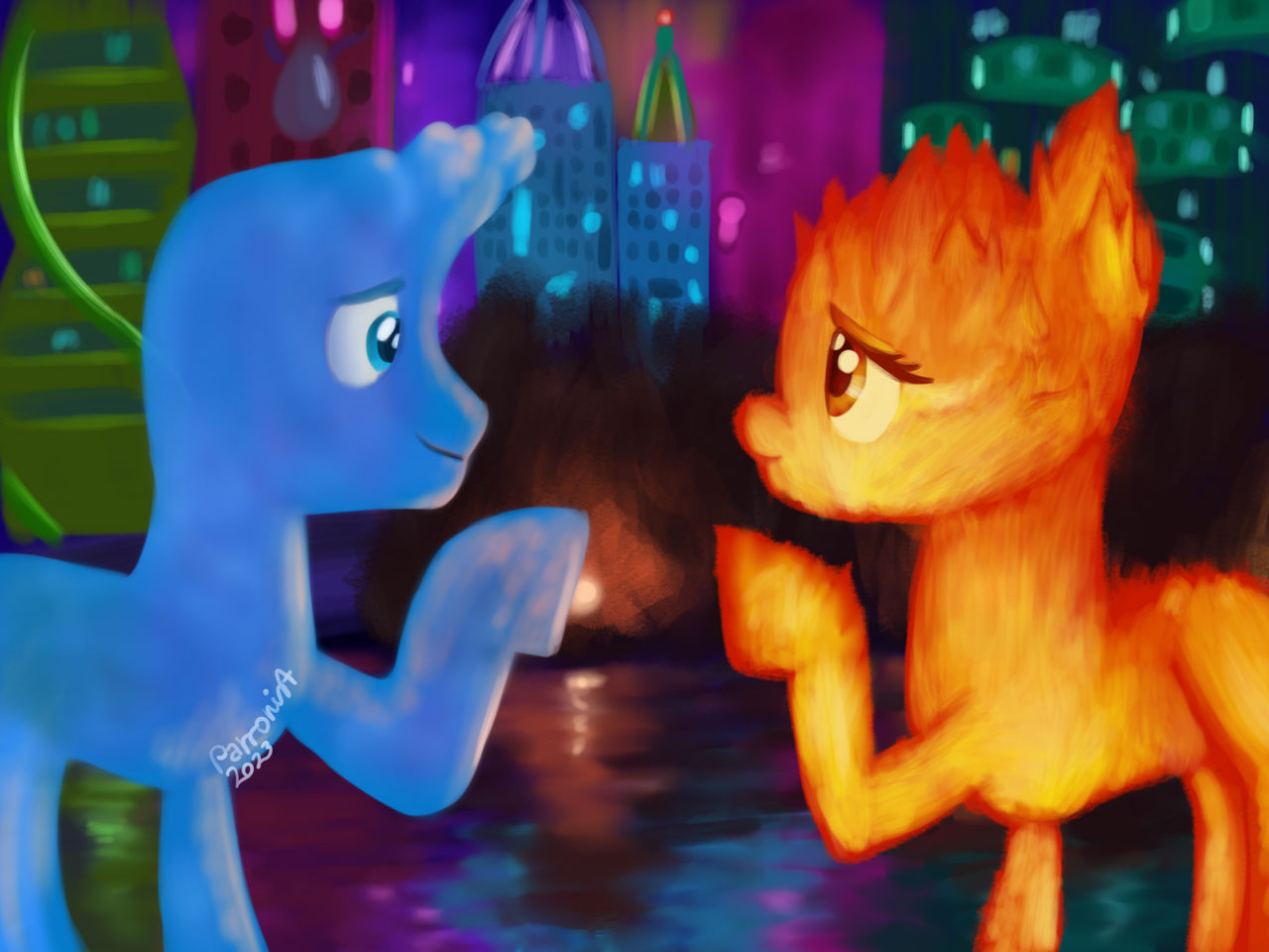 Elemental: Ember and Wade in MLP version by Parronist on DeviantArt