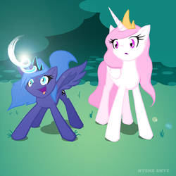 Young Luna and Celestia in Everfree