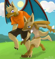 DragonFolf and Zenkari Running on the Hill