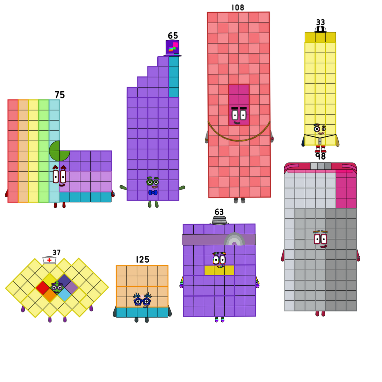 Numberblocks 75 65 108 33 37 125 63 and 98 2024 by jeanpaulfelix on ...