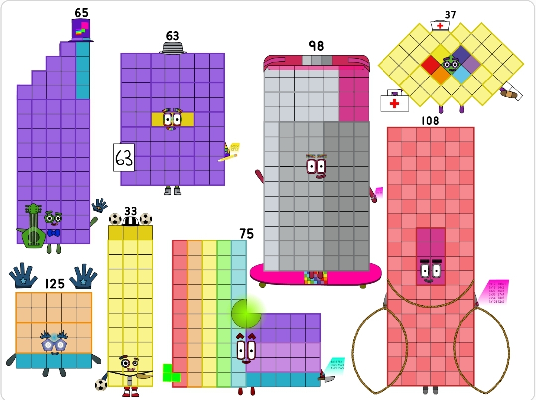 Numberblocks 75 108 65 33 37 125 63 and 98 by jeanpaulfelix on DeviantArt