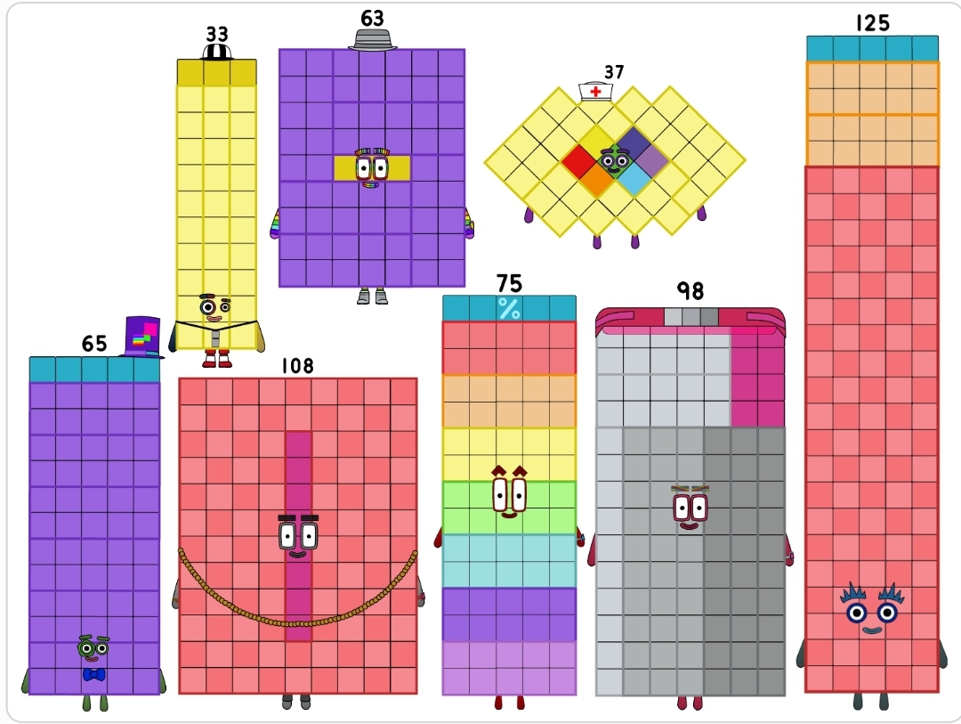 Numberblocks 65 33 108 63 75 37 98 and 125 by jeanpaulfelix on DeviantArt