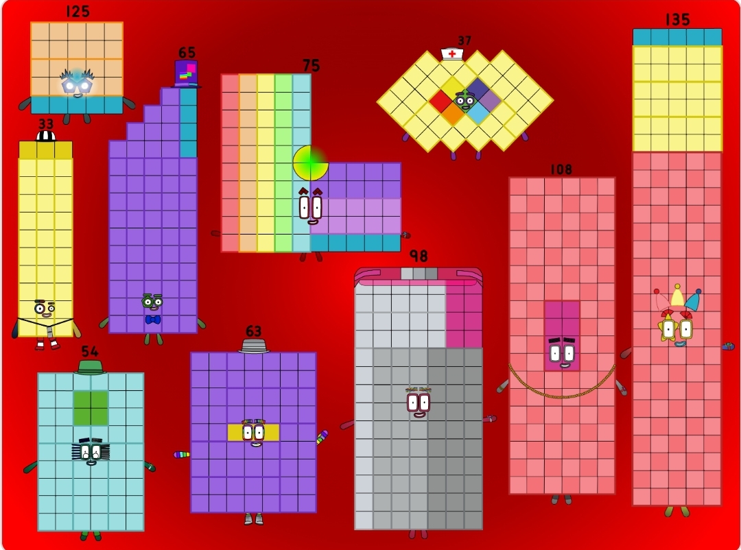 Numberblocks 33 37 54 63 65 75 98 108 125 135 by jeanpaulfelix on ...