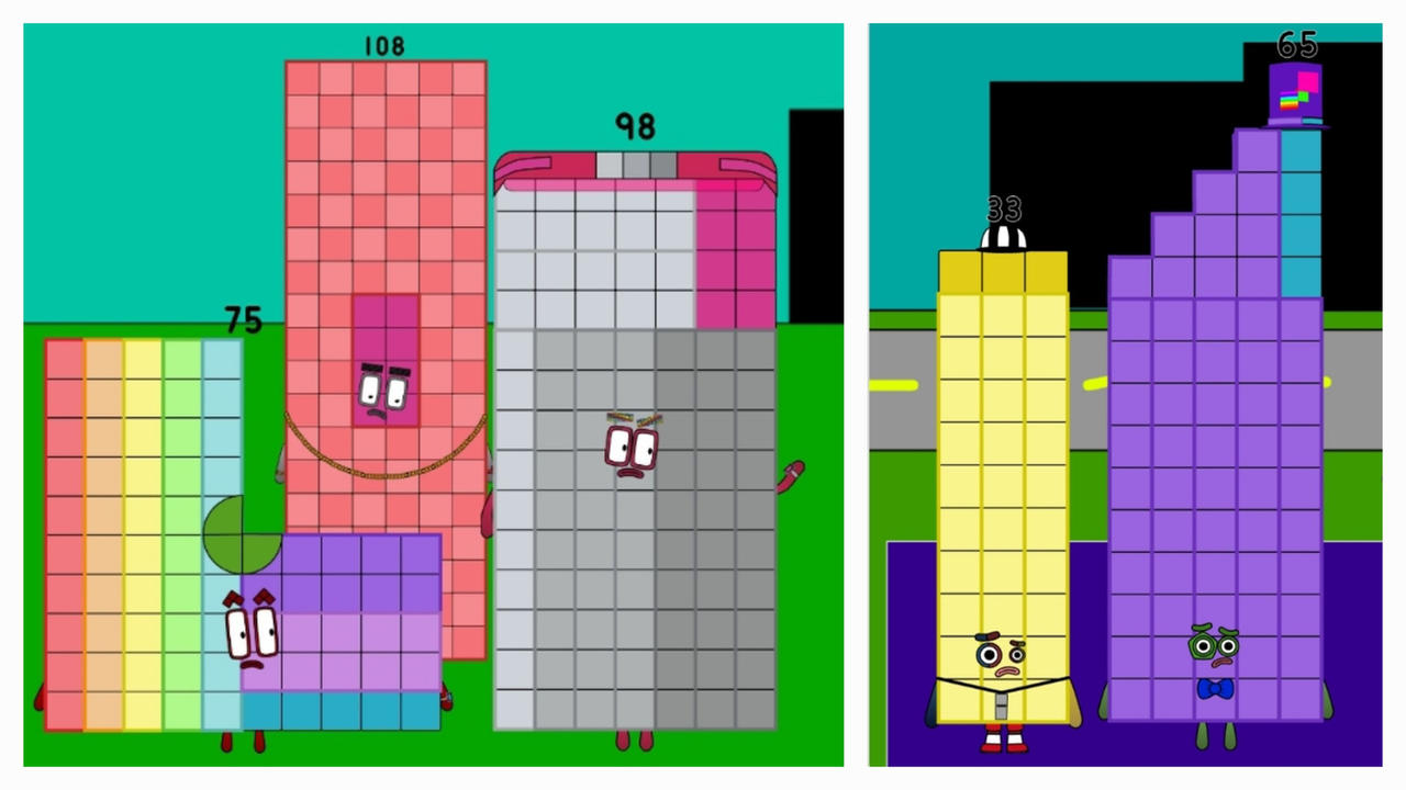 Numbeblocks 74 Numberblocks 75 108 98 33 and 65 by jeanpaulfelix on DeviantArt