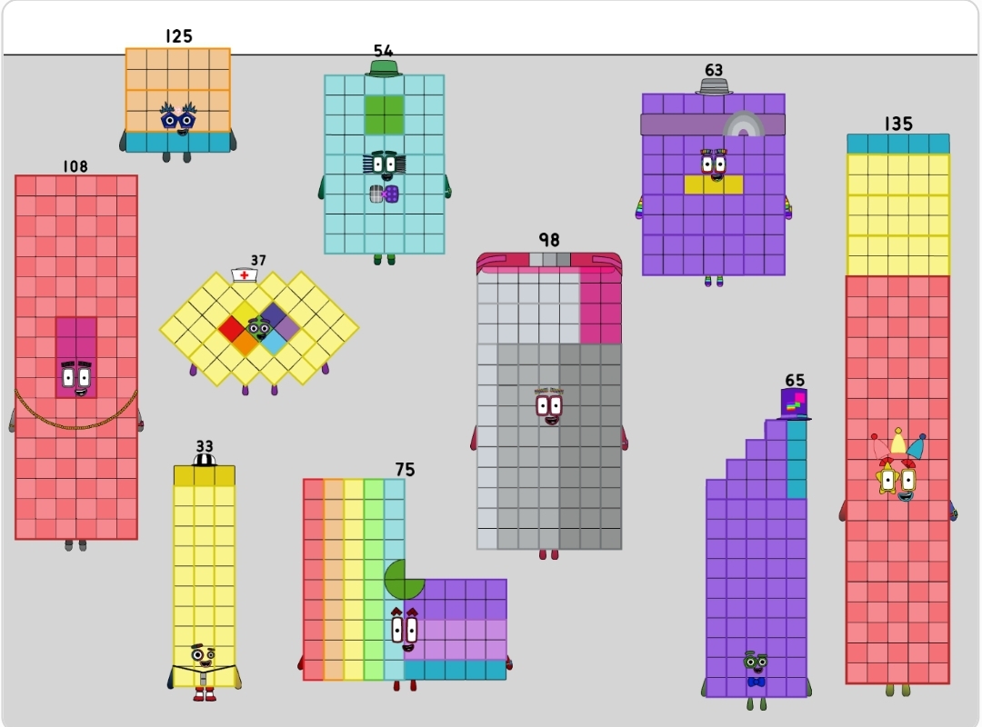 Numberblocks 75 108 65 33 37 125 63 98 54 and 135 by jeanpaulfelix on ...