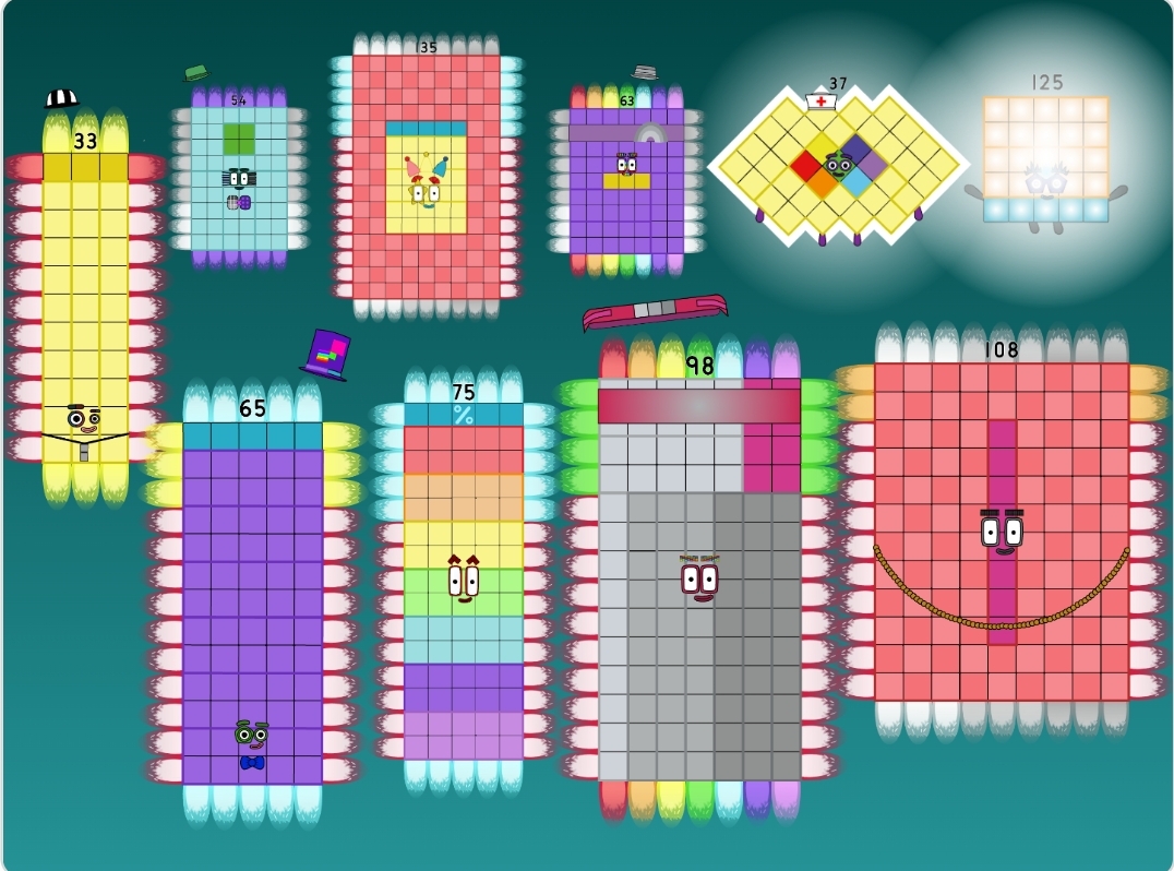 Numberblocks 33 37 54 63 65 75 98 108 125 135 rays by jeanpaulfelix on ...