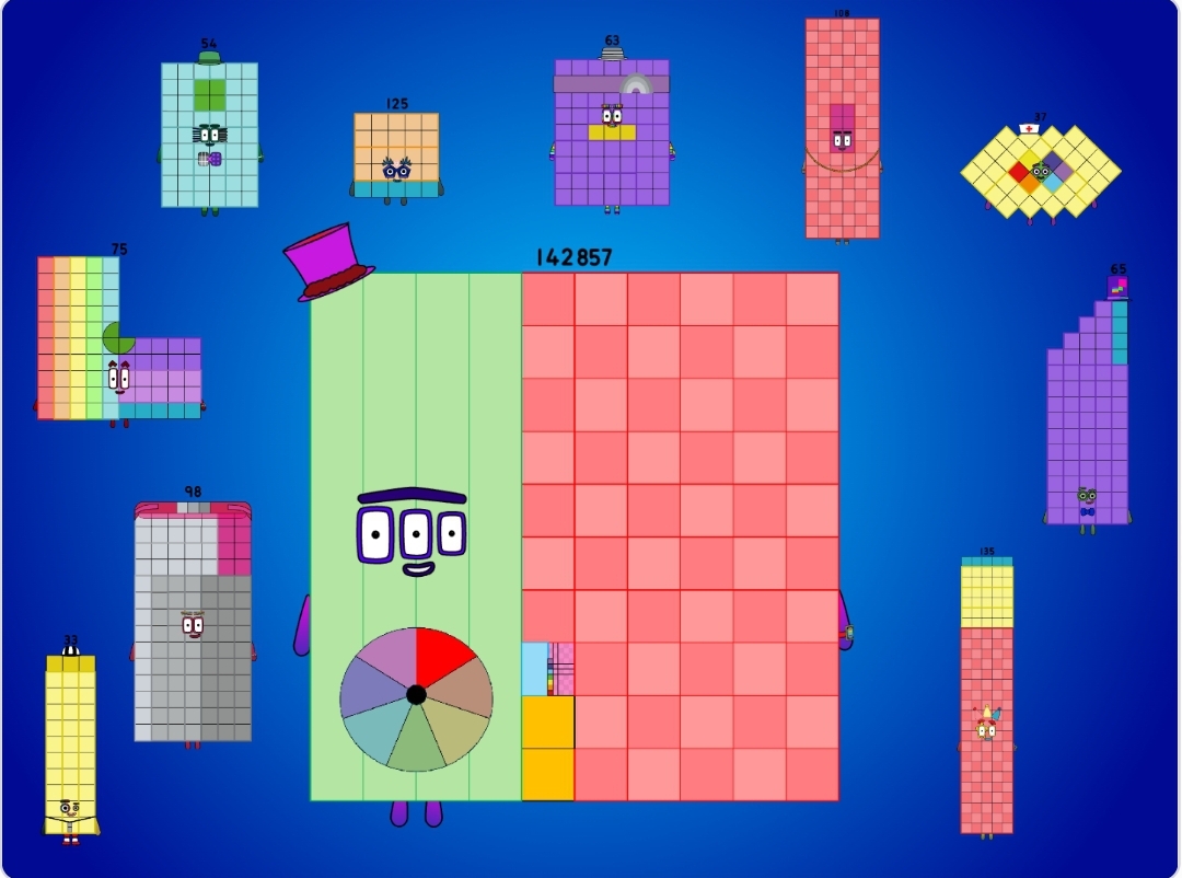 Numberblocks 33 to 135 see 142857 by jeanpaulfelix on DeviantArt