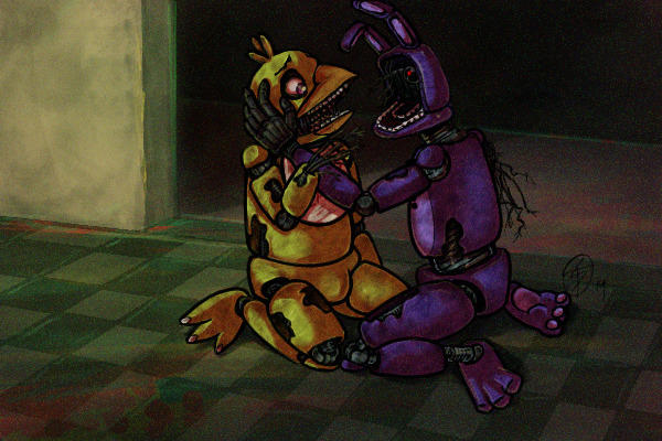Bunnii🏳️‍🌈 on X: [TW Some blood] . . . Ba-dump, Withered Chica and lil  'ol Susie! I cant background., #Fnaf #witheredchica #fnaffanart #art # fanart
