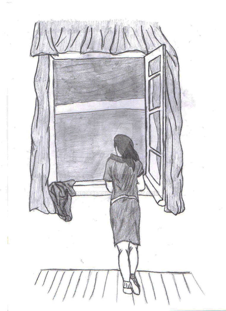 Girl looking at window drawing by unudepeaci on DeviantArt