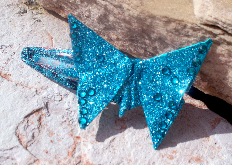 Blue Origami Butterfly Barrett by tiranaki