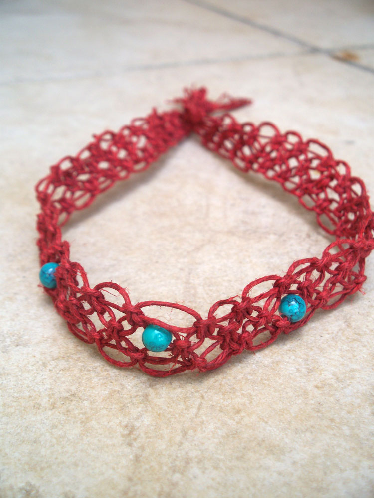 Red Macrame Hemp Headband by tiranaki