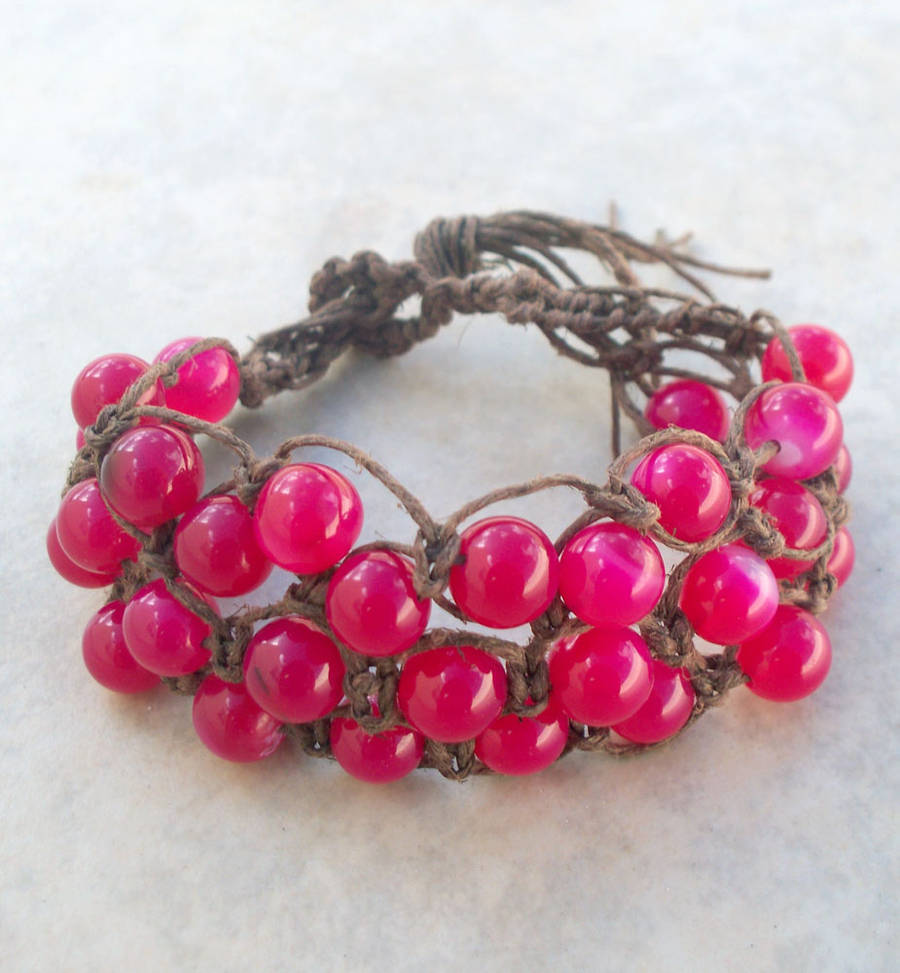 Pink and Brown Hemp Bracelet by tiranaki