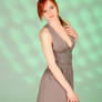 grey dress, green background