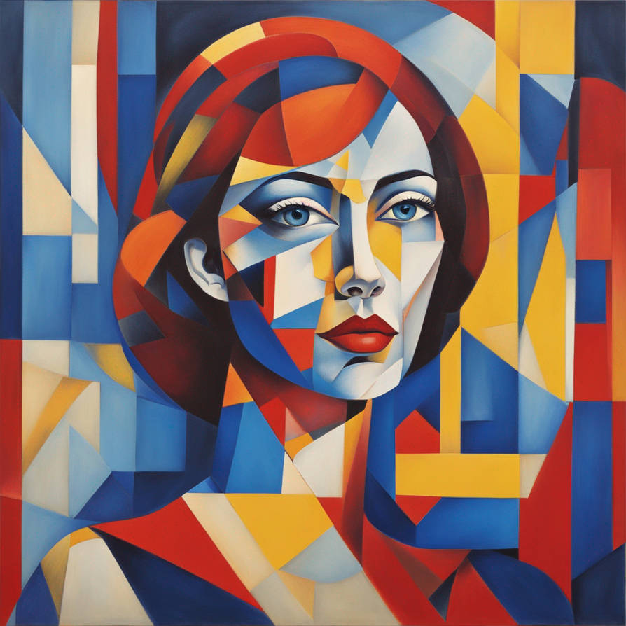 A vibrant, abstract portrait of a woman, rendered