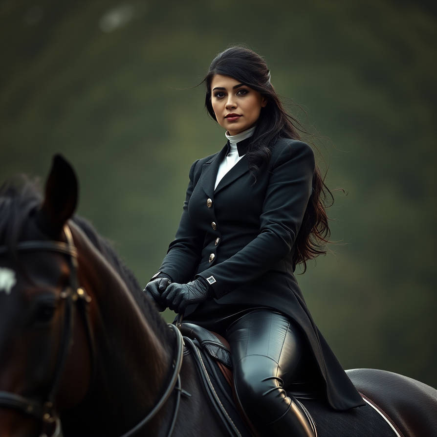 Beautyfull dominant equestrian with black hair bla