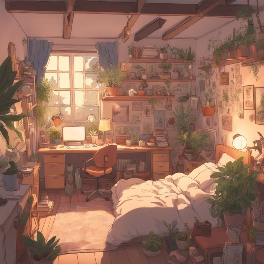Studio Ghibli-inspired cozy bedroom with sunlight by FqzDark on DeviantArt