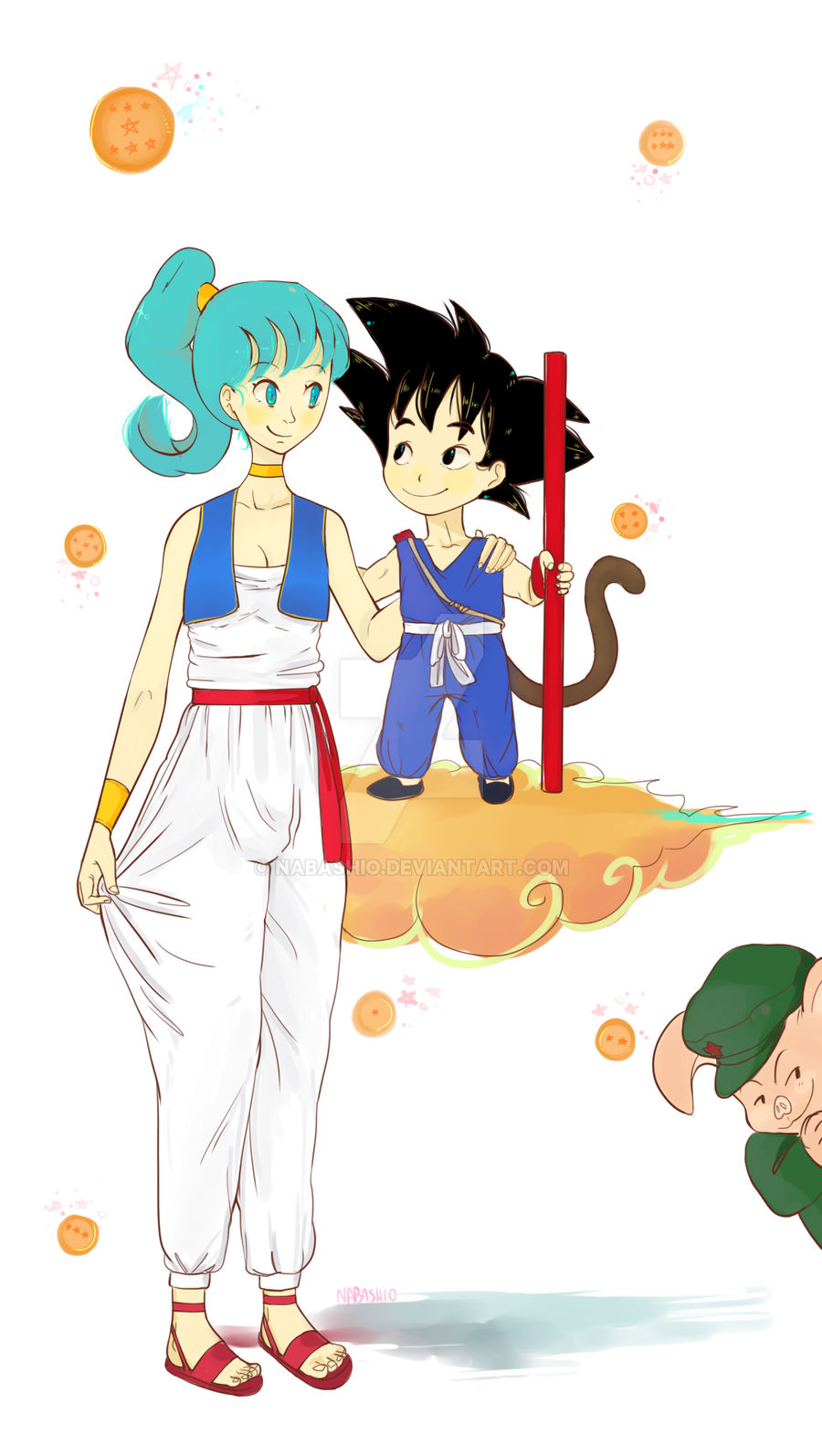 Bulma and Goku plus Oolong