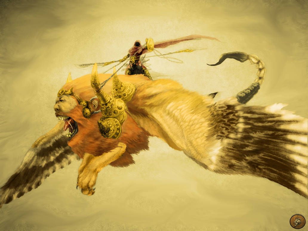 Тело льва хвост скорпиона. Нуэ мифология. Мантикора мифология. Нуэ Дрозд мифология. Тигр с крыльями мифология.