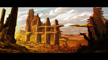 Science fiction desert ruins illustration