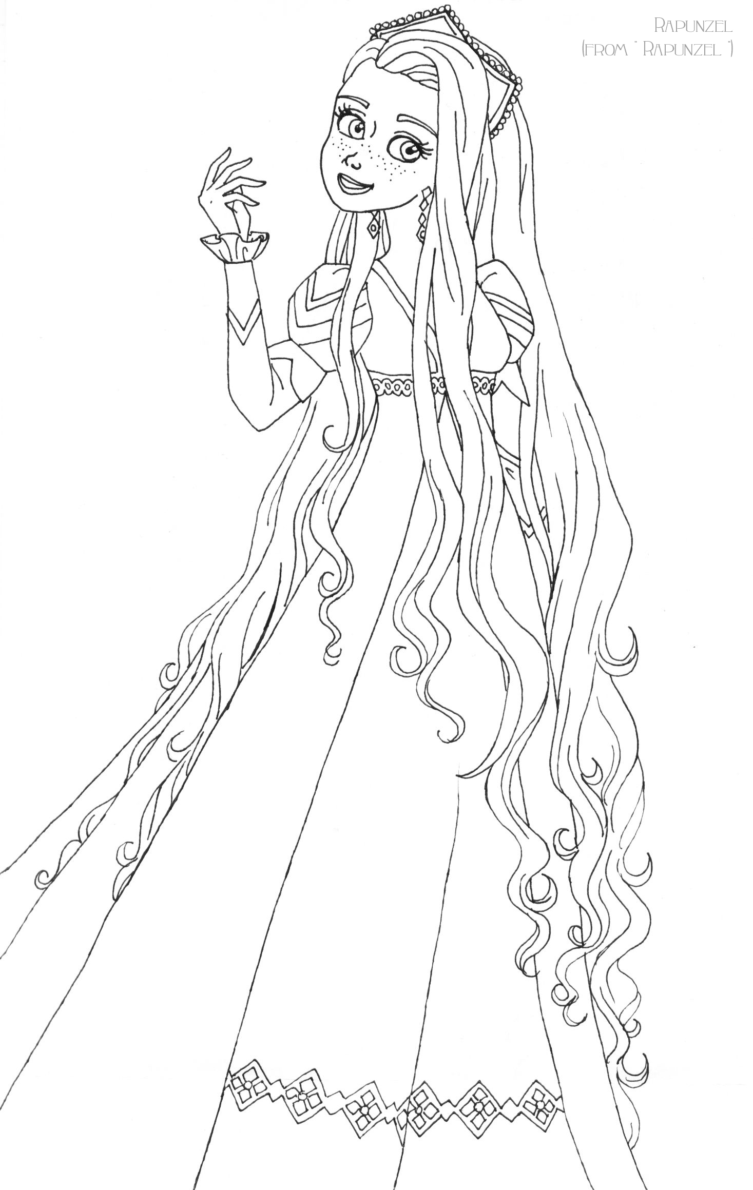 Rapunzel deluxe gown lineart