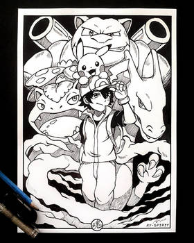 Red and Pokemon Inked Art