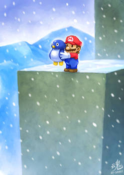 Mario with baby penguin