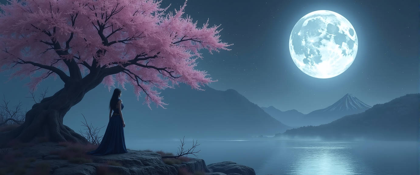 Woman and cherry blossom in the moonlight by TheNewDeviator on DeviantArt