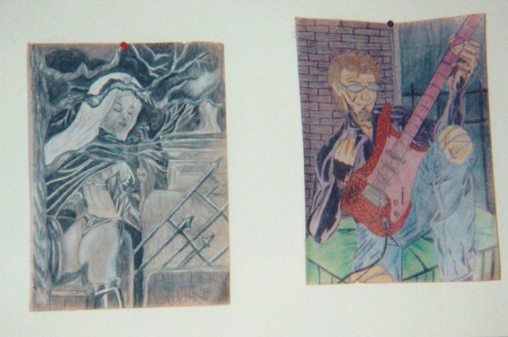 Charcoal Lady Death Colored Pencil Guitar Man1999 By