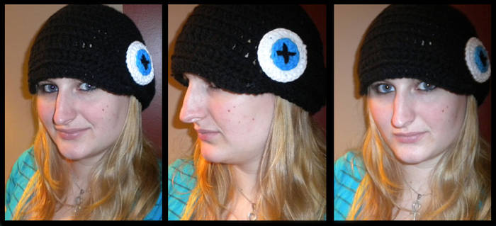 Blue button crochet cap