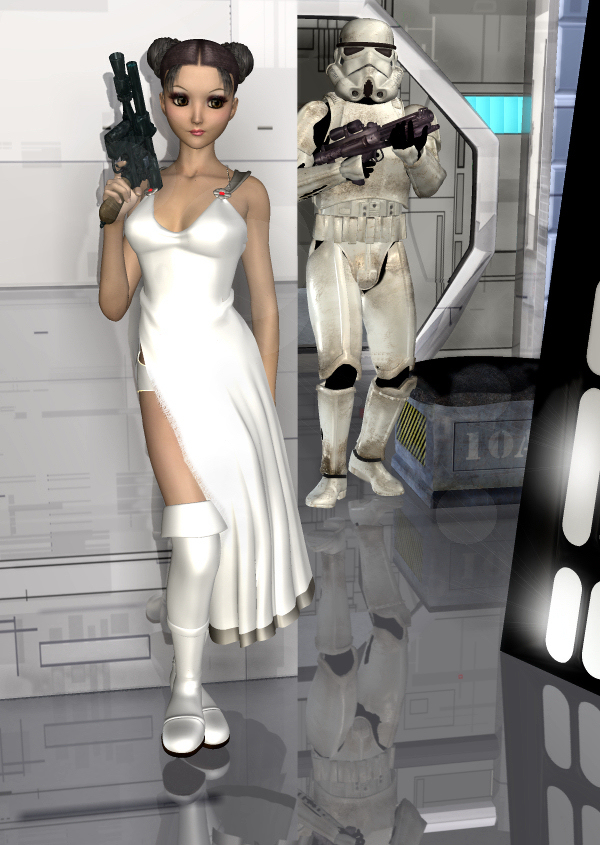 Leia and a fat stormtrooper