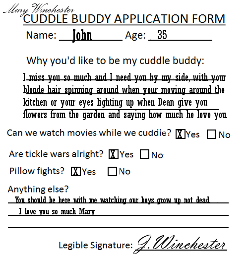 John Winchester Cuddle Buddy Application Form By.