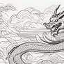 Japanese Dragon Moving Through Clouds 